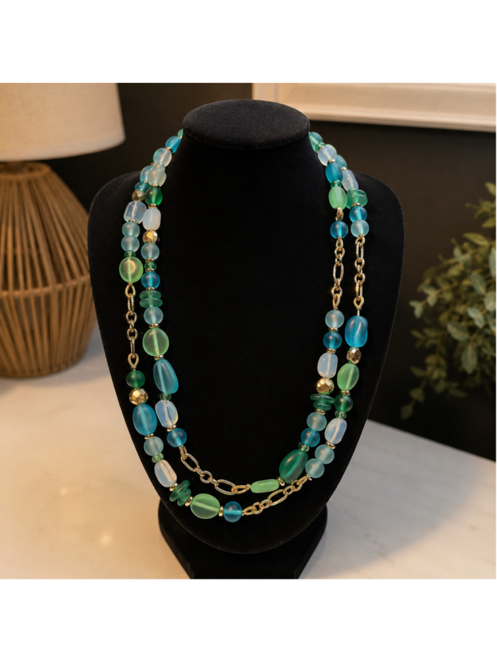 Women's Talbots Multi-Strand Necklace One Size Blue Green Opal Tones